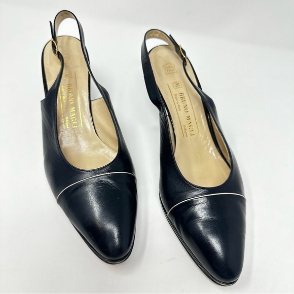 Bruno Magli Shoes - Vintage Bruno Magli for Saks Navy Leather Slingback Heels size 9 1/2 B